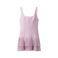 Pink sleeveless mini dress with pleated layered skirt and square neck design - XS / Lotus Pink