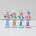 Set of 4 glittery wooden nutcracker soldier figurines in pastel colors for Xmas decor - Macaron (4PCS Set)