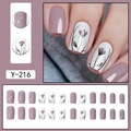 Uñas postizas moradas con diseños florales blancos y acabado mate en set de 24 piezas - Estilo Floral Púrpura (Y-216)