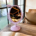 Vintage lavender desktop makeup mirror with baroque carved details and 28x19cm size - Oval / Purple