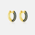 Close-up of gold hoop earrings with pavé set blue stones and mirror reflection - Gold With Royal Blue Stone