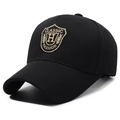 Klassische schwarze Baseballkappe mit goldener Schild-Stickerei und H-Buchstaben-Motiv - Verstellbar / Schwarz mit Goldstickerei