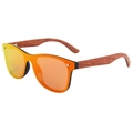 Retro oversized sunglasses with orange mirror lenses and redwood grain textured temples - Bright Black Frame Bubinga Wood Leg Red Mirror Lens