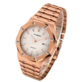 Classic rose gold quartz watch with white textured dial and octagonal screw bezel - Rose White