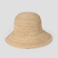Close-up detail of a hand-woven raffia straw sun hat with a wide brim for summer - M (56-58cm) / Without Bow
