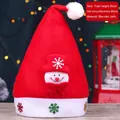 Red Christmas hat featuring a snowman applique and glittery sequins on blended fabric - Patch Hat - Snowman Style - No Light