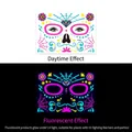 Neon Halloween Tag der Toten Gesichtstattoo Aufkleber mit Blumen und Spinnennetz Motiven - Fluoreszierend FY-003