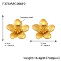 Detailed view of brushed gold camellia earrings showing 3cm size measurement - Golden Sunflower Earrings