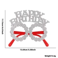 Silver glitter Happy Birthday party glasses with red temples and detailed dimensions - Silver Integrated Birthday Letter Style