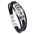 Pulsera multicapa de cuero trenzado negro para hombre con amuleto del Árbol de la Vida - Negro
