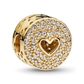 Golden heart charm bead featuring sparkling pavé cubic zirconia for luxury bracelets - 031-Hollow Pave Heart