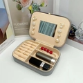 Portable double-layer jewelry box in grey and beige with mirror and ring slots - Medium Zipper Mirror Style / Gray