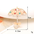 Détail de la broche parapluie avec opale et strass colorés, mesurant 5 cm sur 4,2 cm - D590 Parapluie