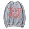 Fleece lined grey hoodie with red rib cage skeleton print and drawstring hood in M size - S / Tops / Heather Grey (Red Ribs & Star Print)