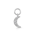 Silver crescent moon charm with pavé cubic zirconia inlay and round clasp for jewelry - CC033 Crescent / White Gold