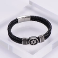 Men's double-layer black leather bracelet with stainless steel hexagram magnetic clasp - Hexagram Magnetic Clasp Double Layer Braided Bracelet / Black