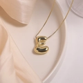 18K gold plated bubble letter E pendant necklace with glossy puffy design on box chain - Letter E (Single Pendant)