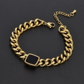 Polished gold Cuban link bracelet with square black shell inlay on a dark background - Gold Color Bracelet (N401)