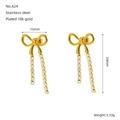 Orecchini a fiocco placcati oro 18k con lunghe nappe e cristalli chiari brillanti - Stile Fiocco con Nappa Dorata (ZYG624)