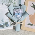 Handmade crochet bouquet with blue and grey flowers and light blue gift wrapping - Gray Blue