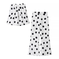 Vintage polka dot two-piece set featuring a tube top and wide-leg trousers in black and white - XS / White with Black Polka Dots