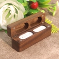 Handcrafted walnut wood double ring box with white soft velvet lining and magnetic closure - 4 Magnets Long Strip / White (Integrated Lining)