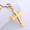 Colgante de cruz de tres capas en acero de titanio chapado en oro de 18k - Oro de 18k (Con Cadena)