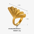 Anello a foglia di ginkgo dorato in acciaio inossidabile con finitura opaca e regolabile - Anello Albero della Vita Oro