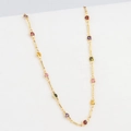 Gold plated necklace featuring colorful crystal baguettes and a gold link chain for women - Bar Link Multicolor Gemstone Style (Style 6)