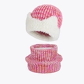Pink knit winter hat and neck warmer set with white faux fur trim and cozy lining - Rose Red