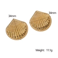 Detail view of 34mm gold shell stud earrings showing weight and size measurements - Gold