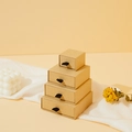 Kraft paper drawer jewelry box with black ribbon handle in four stacked sizes - Light Kraft Paper