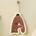 Brown and white letter A coral fleece hand towel with cute cartoon bear embroidery - Letter Bear A