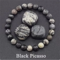 Detailed top view of Black Picasso Jasper beaded bracelet with matching polished gemstones - Black Picasso Jasper