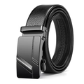 Men's black lychee pattern leather belt with a matte black automatic slide buckle - Style 8 (Black Buckle)
