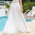White semi-transparent chiffon beach cover-up skirt with woven waist and metal buckle - White Maxi Skirt