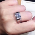 Men's silver-tone ring featuring a large square-cut zircon and wide diamond-set band - Men's [1 Carat] Ljz-137 / Adjustable Open