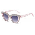 Pink cat eye rhinestone sunglasses with purple gradient lenses in a trendy punk style - Transparent Pink Frame Gradient Grey Lens