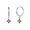 S925 silver needle hoop earrings with pink gemstones in a floral four-petal design - Rose Red (Silver)