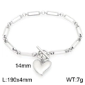 Silver stainless steel heart pendant bracelet with OT toggle clasp and chain dimensions - Silver Bracelet