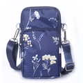 Mini crossbody phone bag in dark blue floral nylon with dual zipper compartments - Dark Blue Bloom