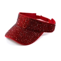 Sparkling red rhinestone open top sun hat with adjustable strap for women - Red Red Rhinestone
