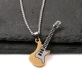 Halsketting met gitaarhanger in goud en zilver op een gladde stalen schakelketting - Goud & Zilveren Gitaar / Zilveren Box Ketting