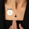 Collier trèfle doré double face avec incrustations de nacre noire et blanche sur chaîne - Collier Trèfle Doré (Double Face)
