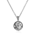 Collana punk argento con pendente rotondo e motivi a rilievo di edifici e stelle - Castello del Cielo Stellato