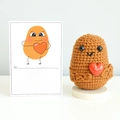 Handmade crochet brown potato doll with a red heart and a positive message card - Heart Potato with Card and Base