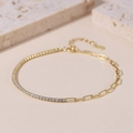 Pulsera dorada con eslabones de clip y cadena de tenis con circonitas brillantes - Plata 925 / Dorado