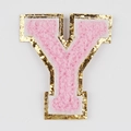 Pink chenille embroidered letter Y patch with gold glitter edge for passport cover - Letter Y