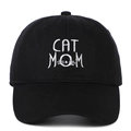 Gorra de béisbol de algodón negro con bordado Cat Mom y diseño de bigotes de gato - Ajustable / Negro