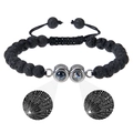 Detail showing 100 languages I Love You projection stone on black lava rock bracelet - Lava Stone